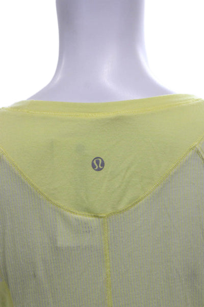 Lululemon Women Basic Yellow Striped Cotton Blend T-Shirt 3/4 Sleeve Size 2