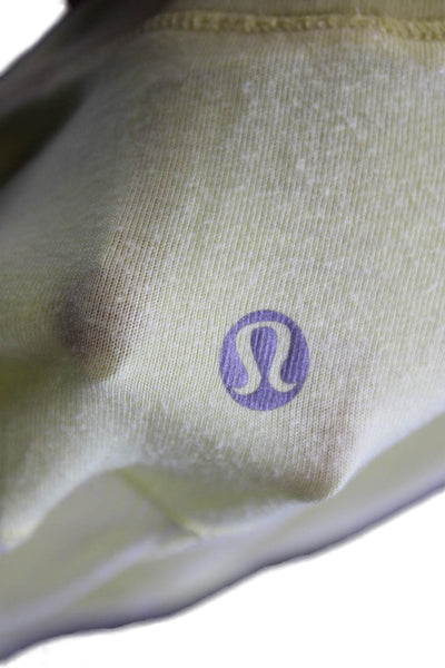Lululemon Women Basic Yellow Striped Cotton Blend T-Shirt 3/4 Sleeve Size 2