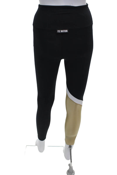 PE Nation Women Black Colorblock Recycled Nylon Ankle Leggings Size XS