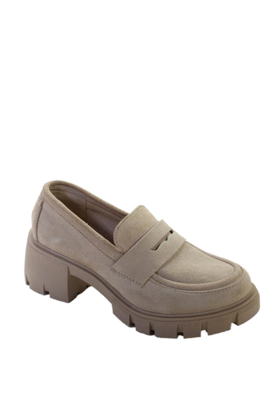 Steve Madden Womens Suede Platform Heels Loafers Shoes Beige Size 6.5M
