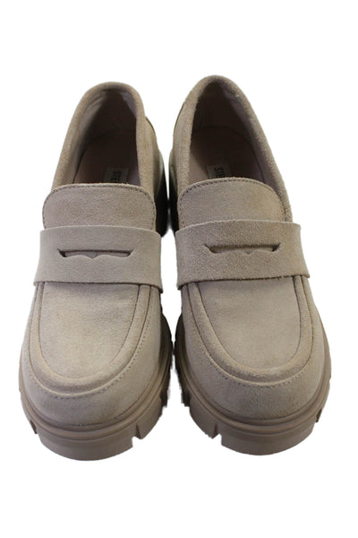 Steve Madden Womens Suede Platform Heels Loafers Shoes Beige Size 6.5M