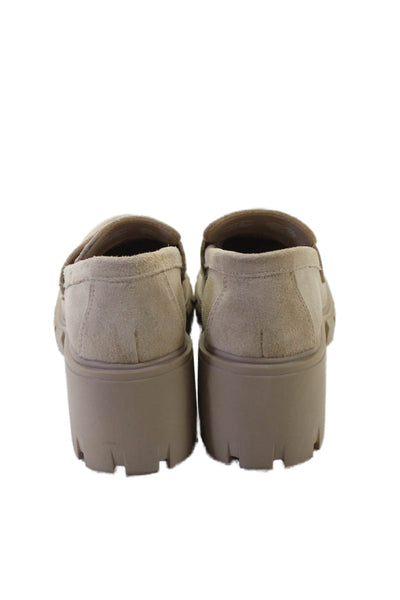 Steve Madden Womens Suede Platform Heels Loafers Shoes Beige Size 6.5M