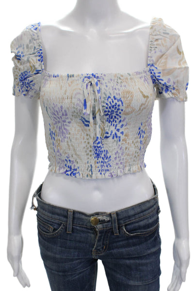Wilfred Womens Cropped Floral Viscose Square Neck Short Sleeve Blouse Size XS