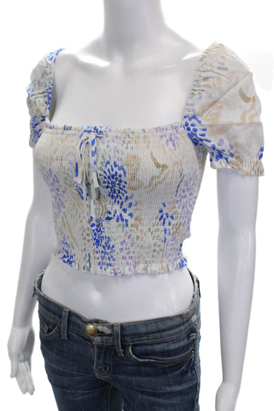 Wilfred Womens Cropped Floral Viscose Square Neck Short Sleeve Blouse Size XS
