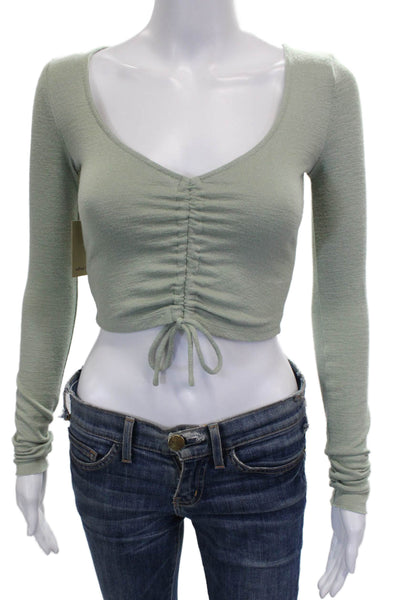 Wilfred Free Women Cropped V Neck Blouse Long Sleeve Green Drawstring Size XS