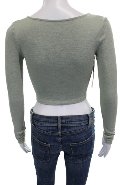 Wilfred Free Women Cropped V Neck Blouse Long Sleeve Green Drawstring Size XS