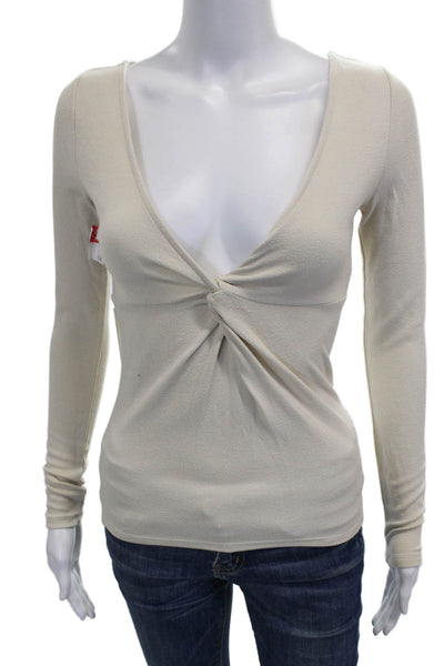 Babaton Women Beige V-Neck Long Sleeve Blouse Size XS