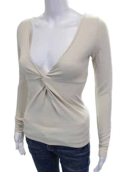 Babaton Women Beige V-Neck Long Sleeve Blouse Size XS