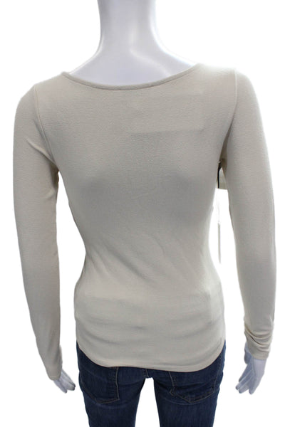 Babaton Women Beige V-Neck Long Sleeve Blouse Size XS
