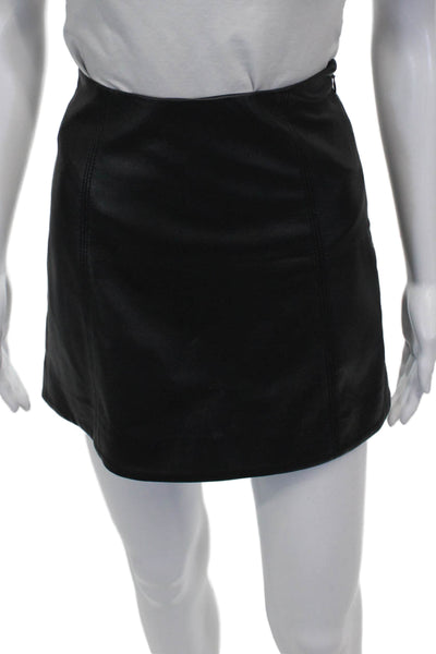 Babaton Womens A-Line Mini Skirt Black Polyurethane Zip Size 0