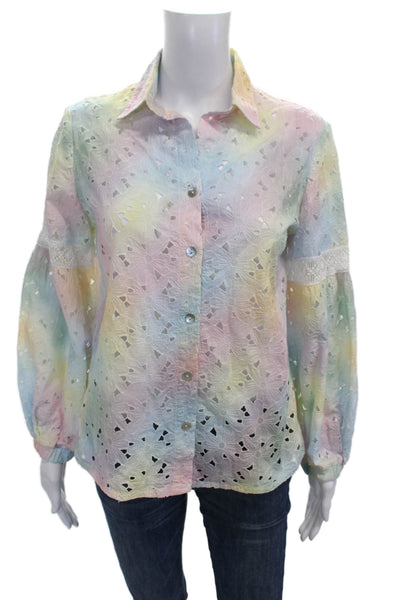 Temptation Positano Womens Cotton Floral Collared Long Sleeve Blouse Size S