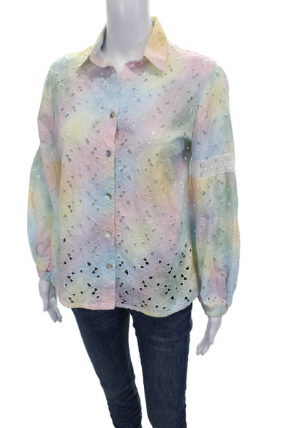 Temptation Positano Womens Cotton Floral Collared Long Sleeve Blouse Size S