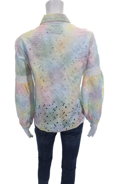 Temptation Positano Womens Cotton Floral Collared Long Sleeve Blouse Size S