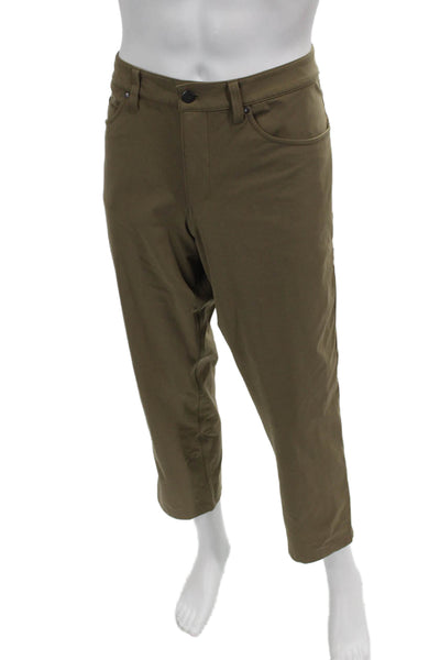 Lululemon Mens Cropped Pants Green Button Polyester Blend Size 36