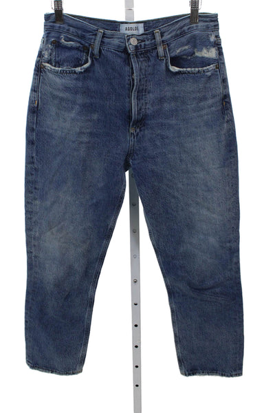 Agolde Womens Cropped High Waist Blue Jeans Button 25in Inseam Size 27