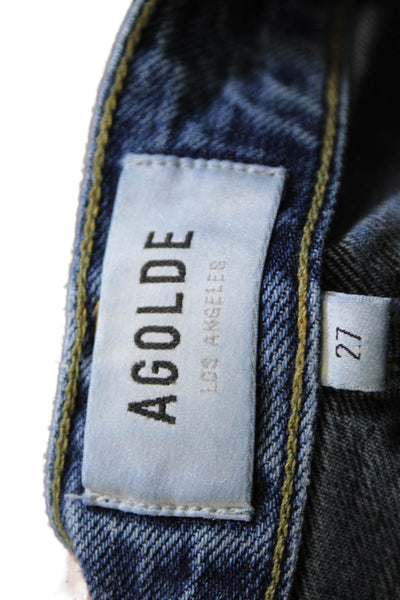 Agolde Womens Cropped High Waist Blue Jeans Button 25in Inseam Size 27