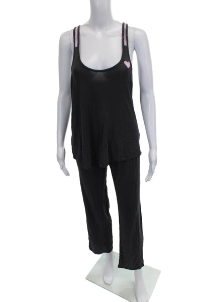 Betsey Johnson Womens Black Rayon Cami Pajama Set Sleeveless Scoop Neck Size S