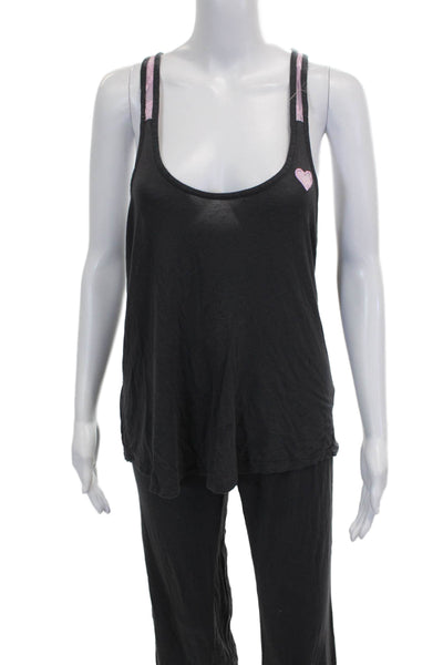 Betsey Johnson Womens Black Rayon Cami Pajama Set Sleeveless Scoop Neck Size S