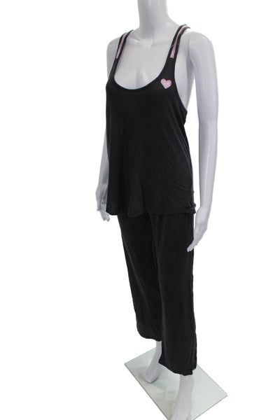 Betsey Johnson Womens Black Rayon Cami Pajama Set Sleeveless Scoop Neck Size S