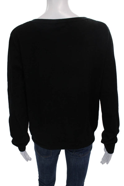 Majestic Filatures Women VNeck Pullover Black Organic Cotton Long Sleeve Size 2