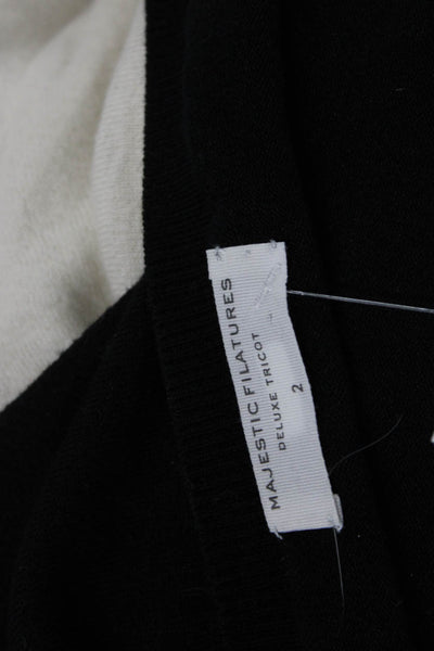 Majestic Filatures Women VNeck Pullover Black Organic Cotton Long Sleeve Size 2