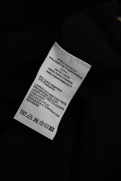 Majestic Filatures Women VNeck Pullover Black Organic Cotton Long Sleeve Size 2