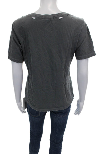 Chrldr Women Basic Gray Cotton Skulls Graphic T Shirt Short Sleeve Size S