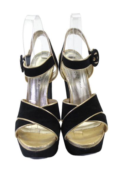 Barbara Bui Womens Suede Platform Slingbacks Heels Black Gold Size 36.5 6.5