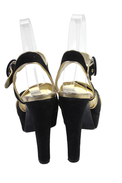Barbara Bui Womens Suede Platform Slingbacks Heels Black Gold Size 36.5 6.5
