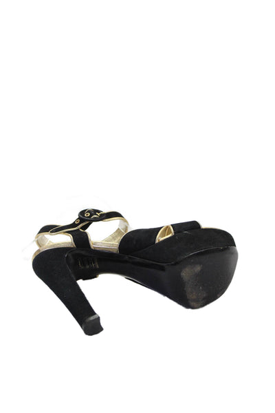 Barbara Bui Womens Suede Platform Slingbacks Heels Black Gold Size 36.5 6.5
