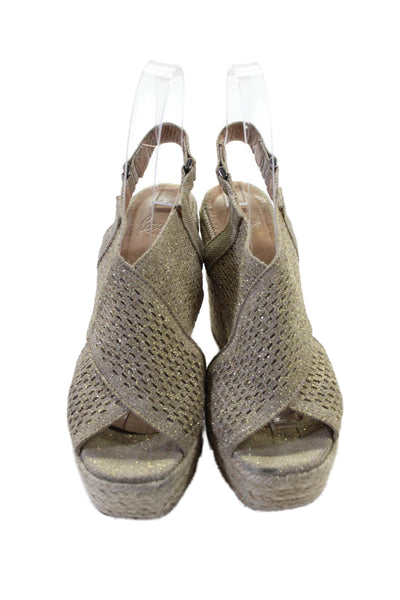 Castaner Womens Platform Espadrille Wedge Sandals Beige Gold Size 36 6