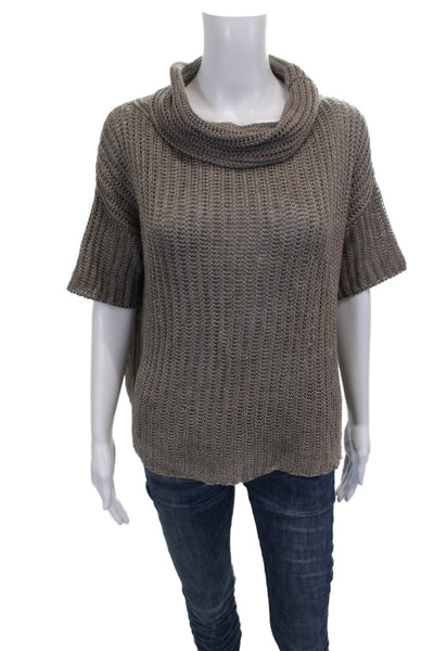 Brunello Cucinelli Women Hemp Gray Cowl Neck Short Sleeve Pullover Size M