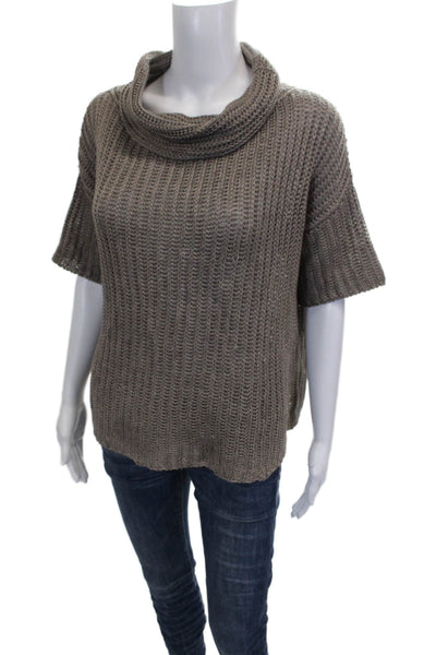 Brunello Cucinelli Women Hemp Gray Cowl Neck Short Sleeve Pullover Size M