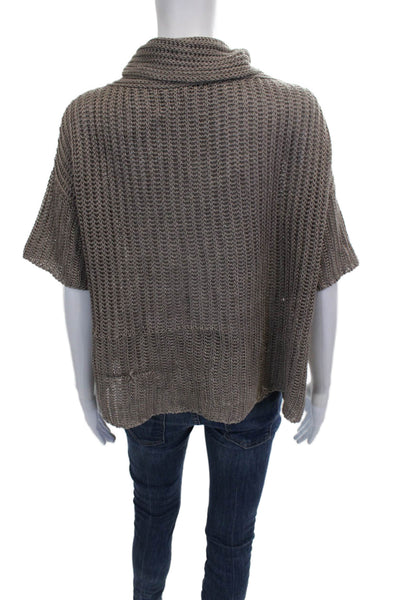 Brunello Cucinelli Women Hemp Gray Cowl Neck Short Sleeve Pullover Size M