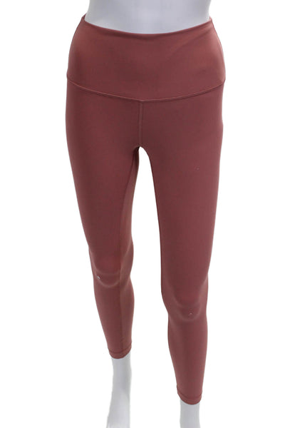 Lululemon Women Ankle Leggings Pink Nylon Solid Pull On Size 4