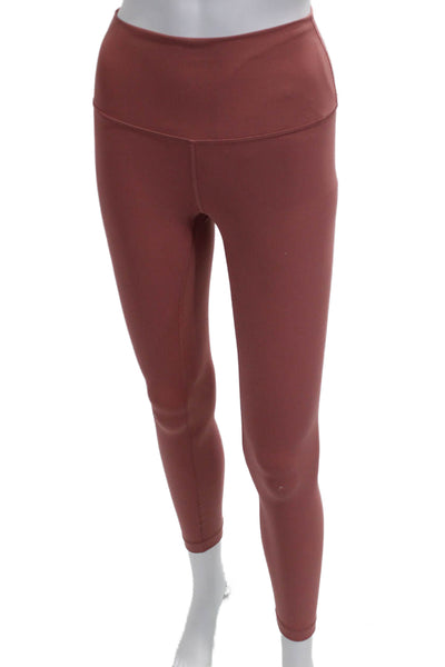 Lululemon Women Ankle Leggings Pink Nylon Solid Pull On Size 4