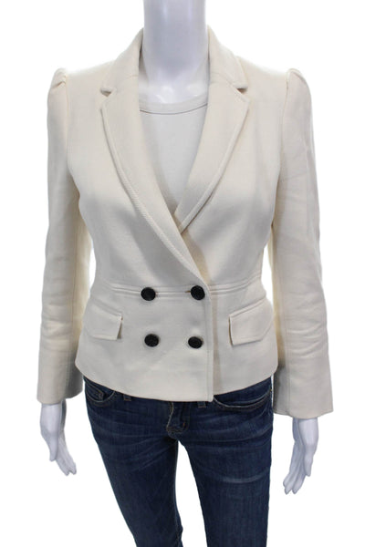 Me + Em Womens Basic Jacket Ivory Cotton Herringbone Button Long Sleeve Size 4