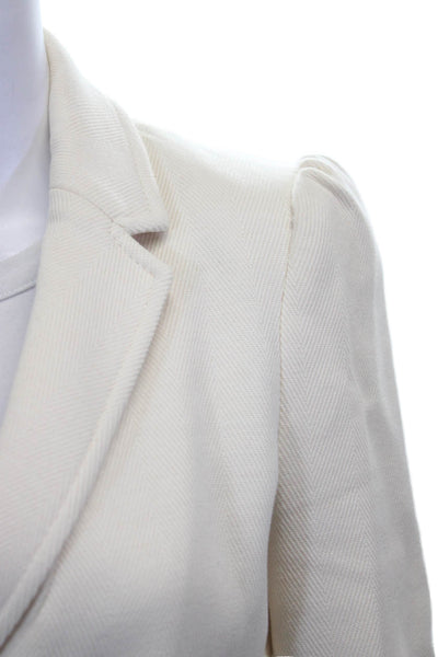 Me + Em Womens Basic Jacket Ivory Cotton Herringbone Button Long Sleeve Size 4
