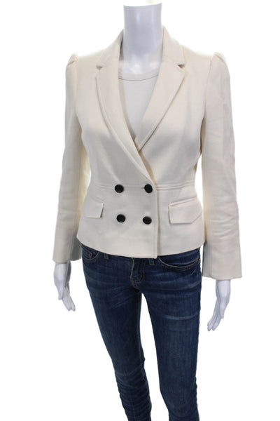 Me + Em Womens Basic Jacket Ivory Cotton Herringbone Button Long Sleeve Size 4
