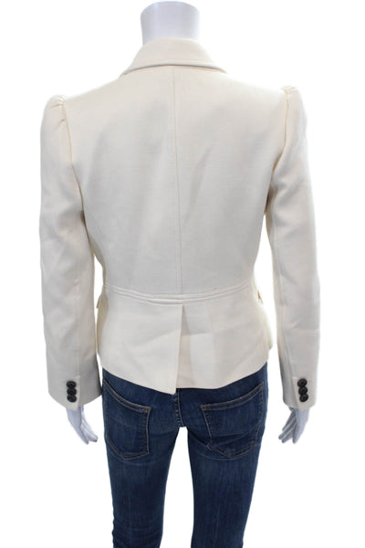 Me + Em Womens Basic Jacket Ivory Cotton Herringbone Button Long Sleeve Size 4
