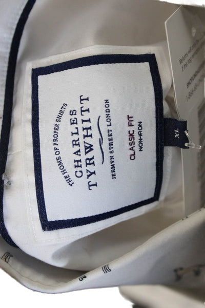Charles Tyrwhitt Mens Graphic Print Buttoned-Down White Size XL