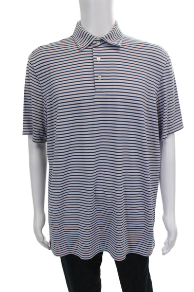 Southern Tide Mens Striped Print Collared Polo Short Sleeve Top Blue Size XL