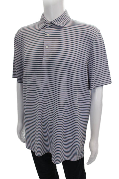 Southern Tide Mens Striped Print Collared Polo Short Sleeve Top Blue Size XL
