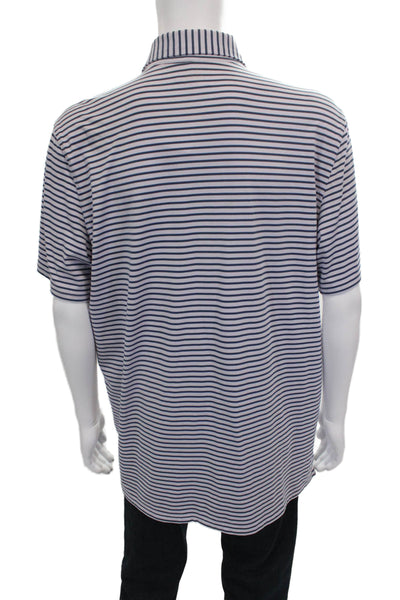 Southern Tide Mens Striped Print Collared Polo Short Sleeve Top Blue Size XL