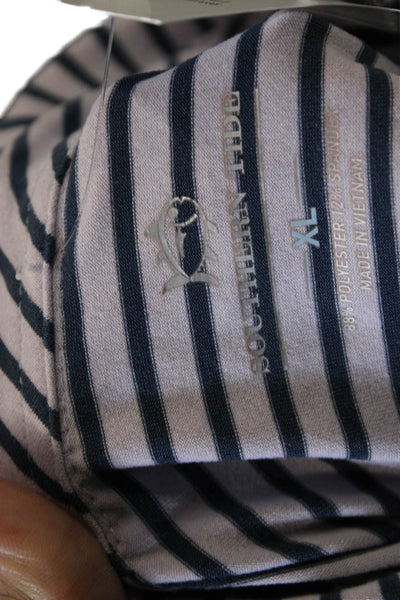 Southern Tide Mens Striped Print Collared Polo Short Sleeve Top Blue Size XL