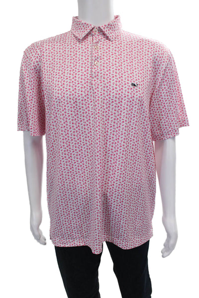 Vineyard Vines Mens Burger Print Short Sleeve Polo Shirt Pink Size L