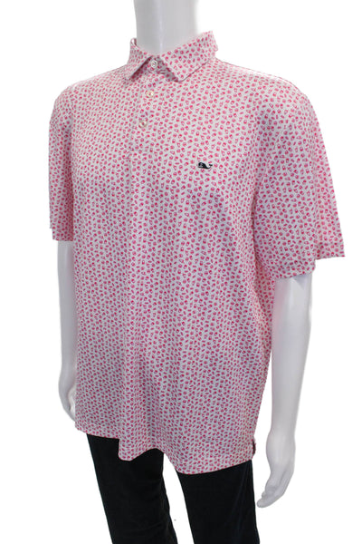 Vineyard Vines Mens Burger Print Short Sleeve Polo Shirt Pink Size L