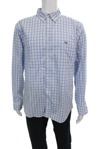 Vineyard Vines Mens Cotton Plaid Button Down Shirt Blue Size L