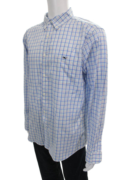 Vineyard Vines Mens Cotton Plaid Button Down Shirt Blue Size L