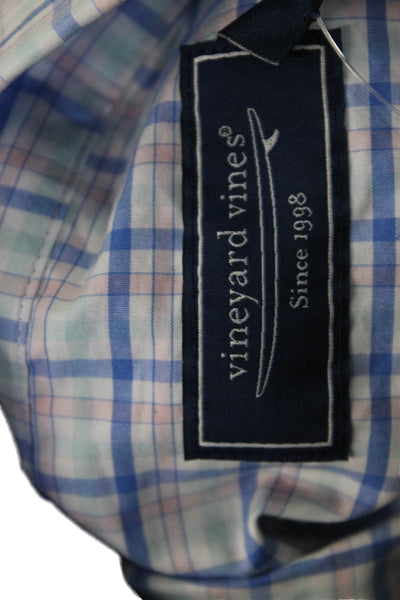 Vineyard Vines Mens Cotton Plaid Button Down Shirt Blue Size L